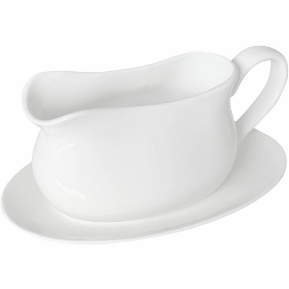 White Porcelain Gravy Boat with Underplate